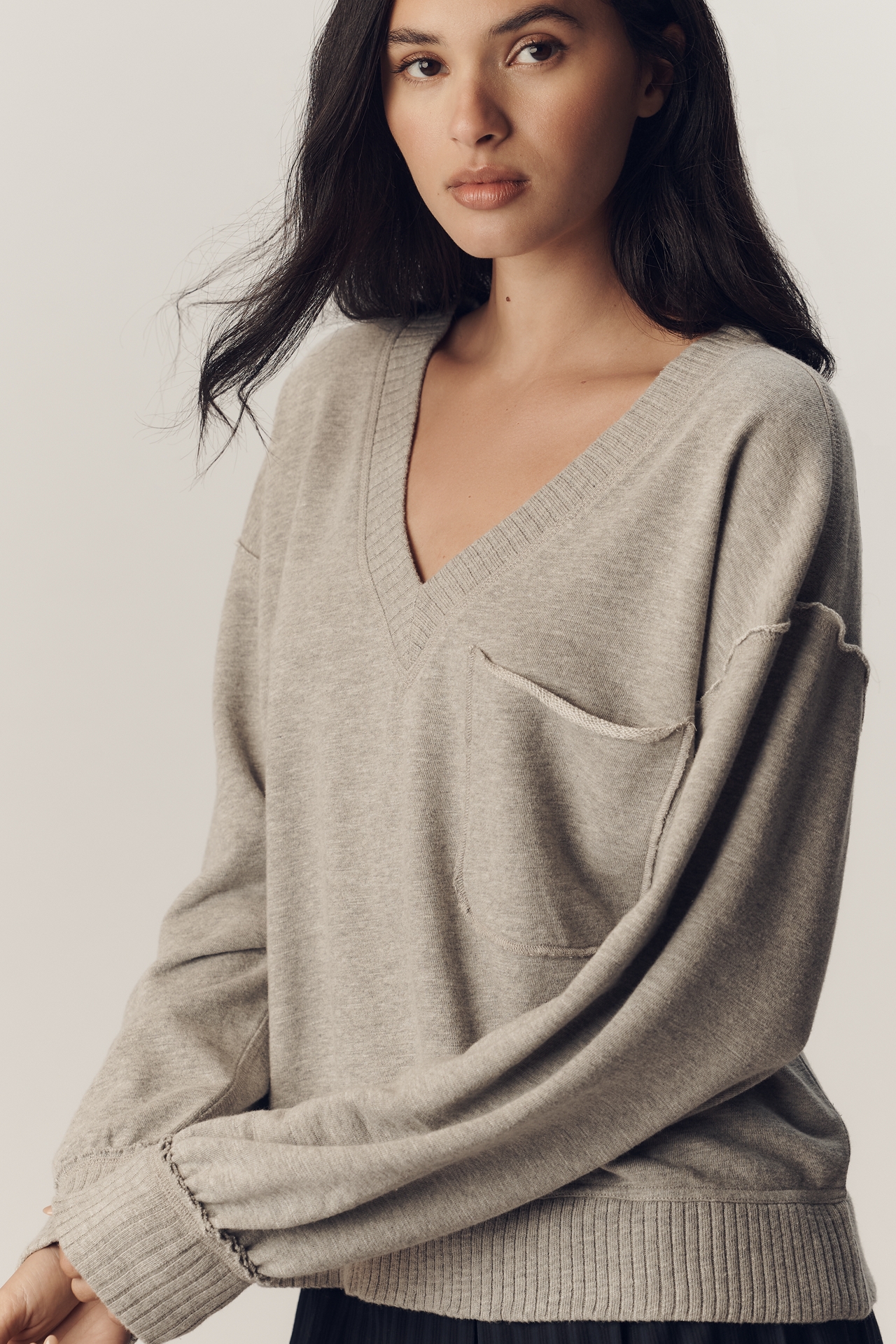 Pilcro V-Neck Front-Pocket Pullover Knit Top