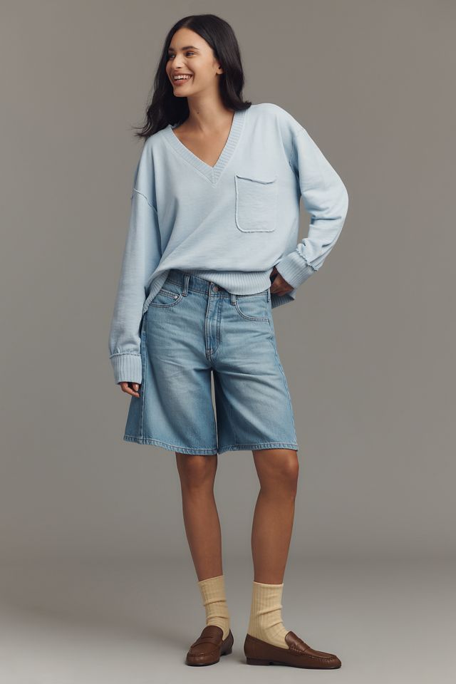 Pilcro V-Neck Front-Pocket Pullover Knit Top