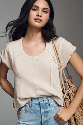 Pilcro Short-sleeve Seamed Sweatshirt In White