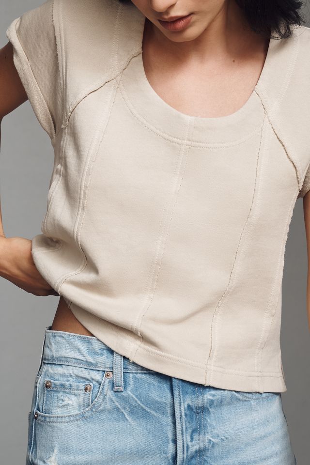 Pilcro Short-Sleeve Seamed Sweatshirt