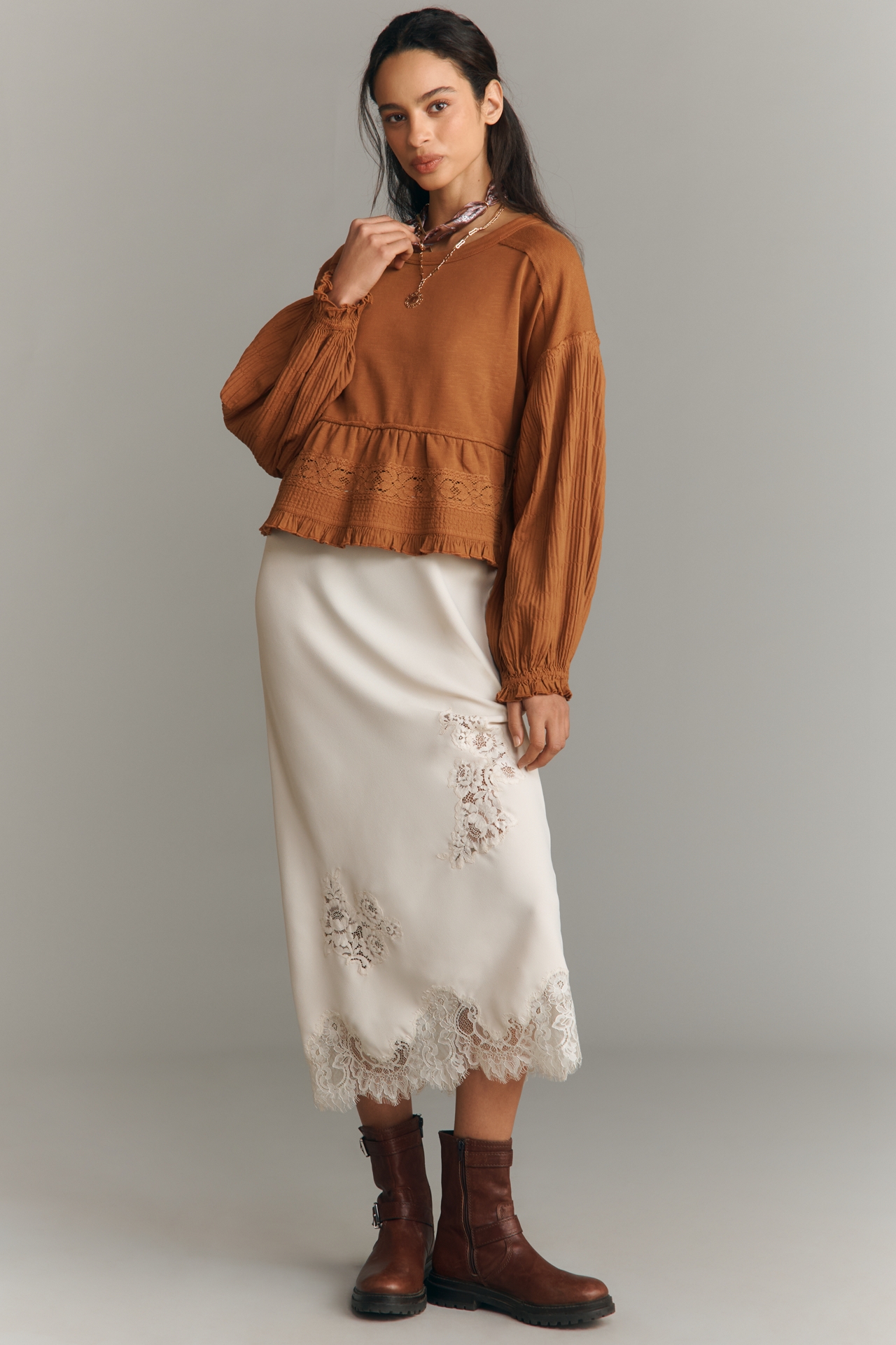 Pilcro Long-Sleeve Crop Babydoll Top