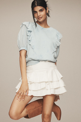 By Anthropologie Short-sleeve Ruffled Tie-dye Sweatshirt