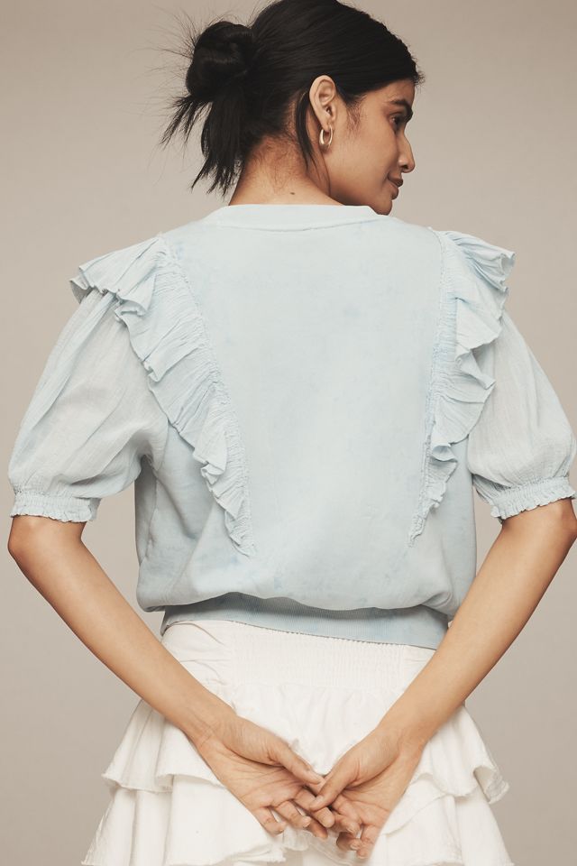 By Anthropologie Short-Sleeve Ruffled Tie-Dye Sweatshirt #1