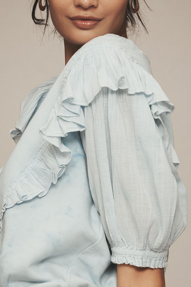 By Anthropologie Short-Sleeve Ruffled Tie-Dye Sweatshirt #3