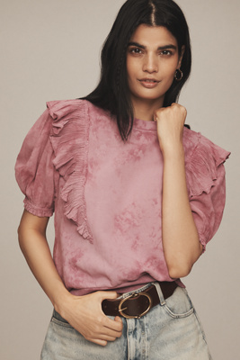 By Anthropologie Short-sleeve Ruffled Tie-dye Sweatshirt