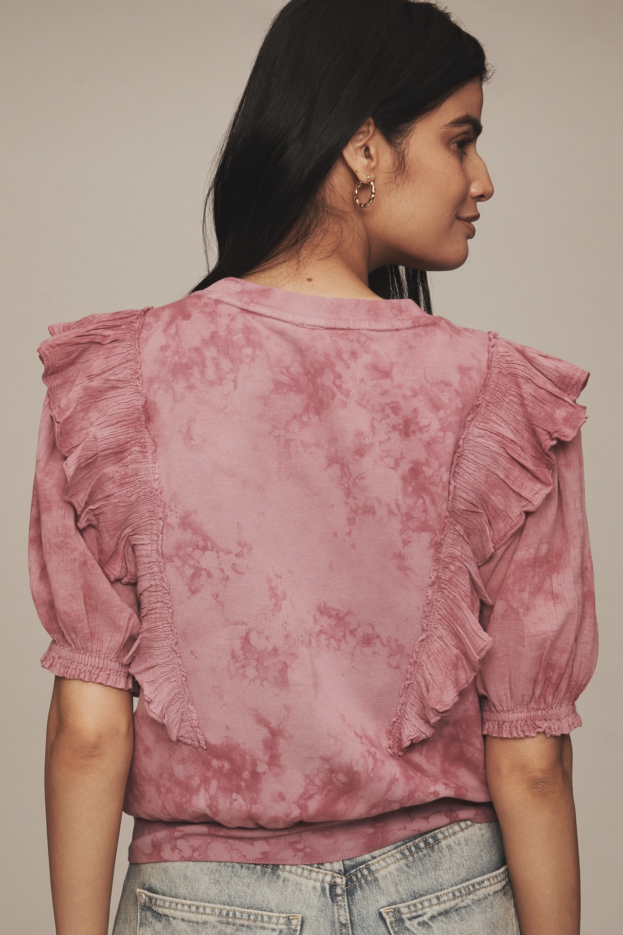 By Anthropologie Short-Sleeve Ruffled Tie-Dye Sweatshirt