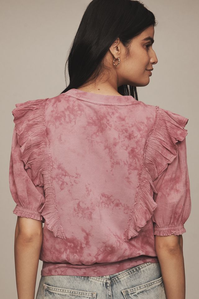 By Anthropologie Short-Sleeve Ruffled Tie-Dye Sweatshirt #1