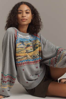 Pilcro Embroidered Pullover Sweatshirt In Gray