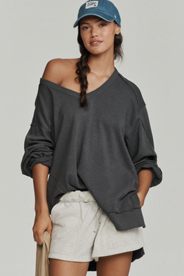 Pilcro Long-Sleeve V-Neck Oversized Popover Top product page