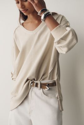 Pilcro Long-Sleeve V-Neck Oversized Popover Top
