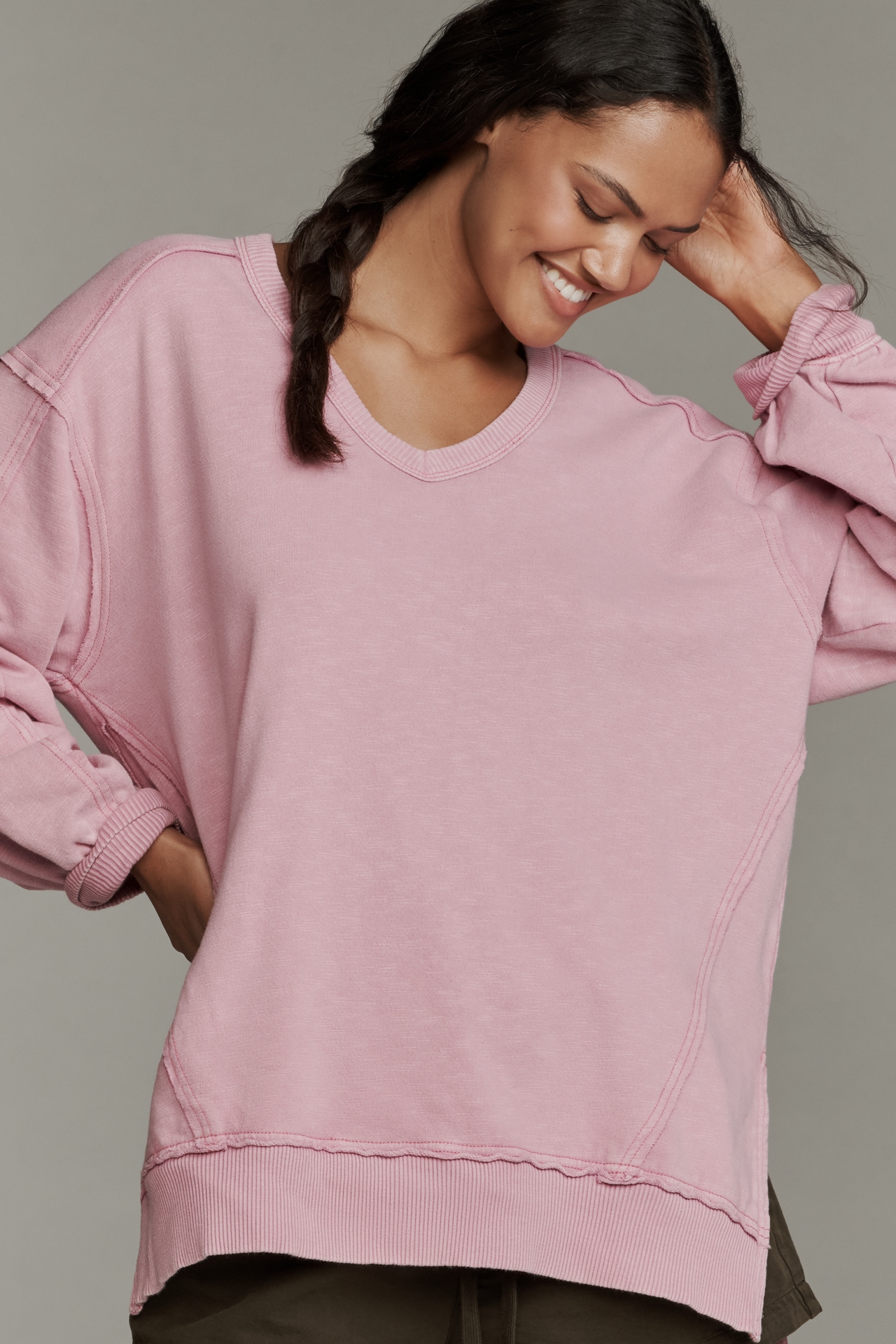 Pilcro Long-Sleeve V-Neck Oversized Popover Top