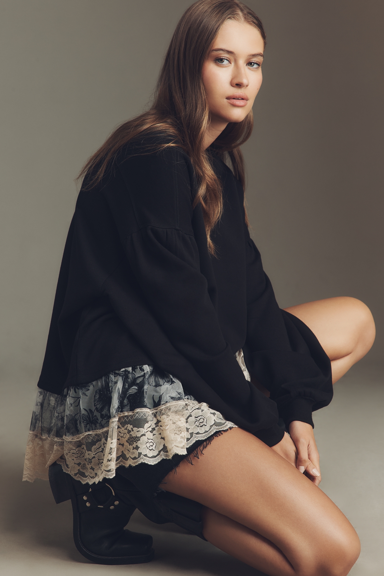 By Anthropologie Tulle-Hem Pullover Sweatshirt
