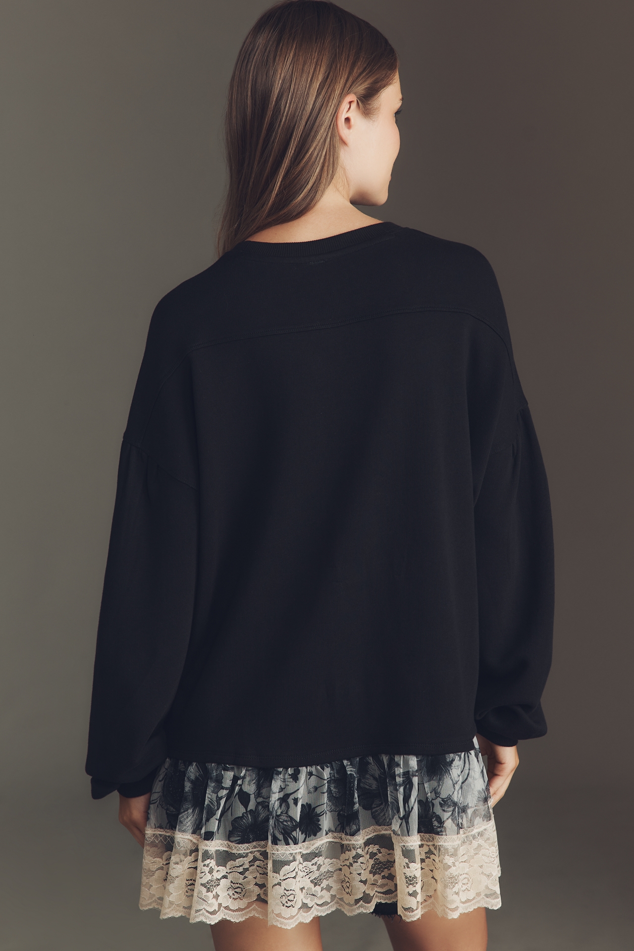 By Anthropologie Tulle-Hem Pullover Sweatshirt