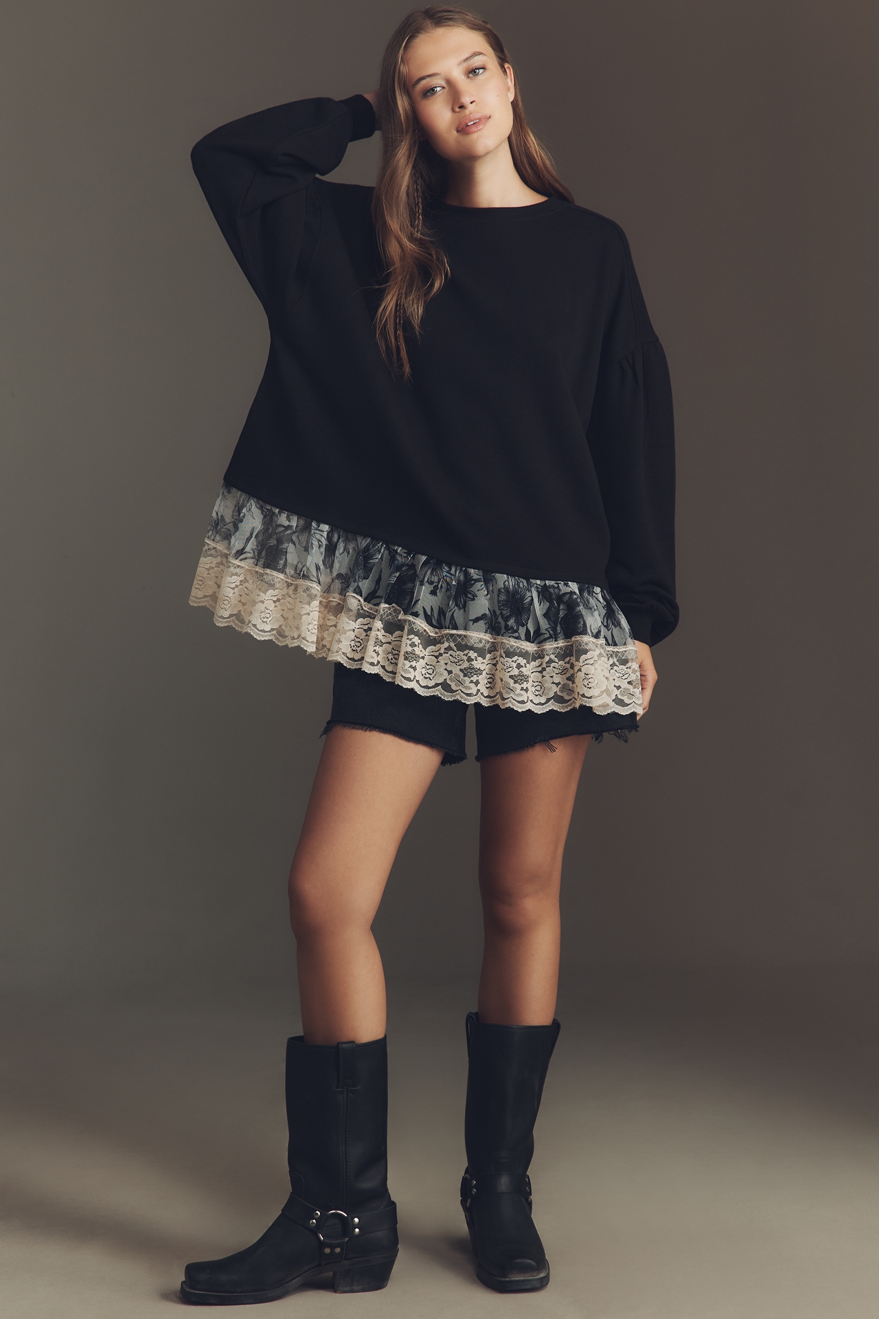By Anthropologie Tulle-Hem Pullover Sweatshirt