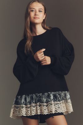 By Anthropologie Tulle-Hem Pullover Sweatshirt