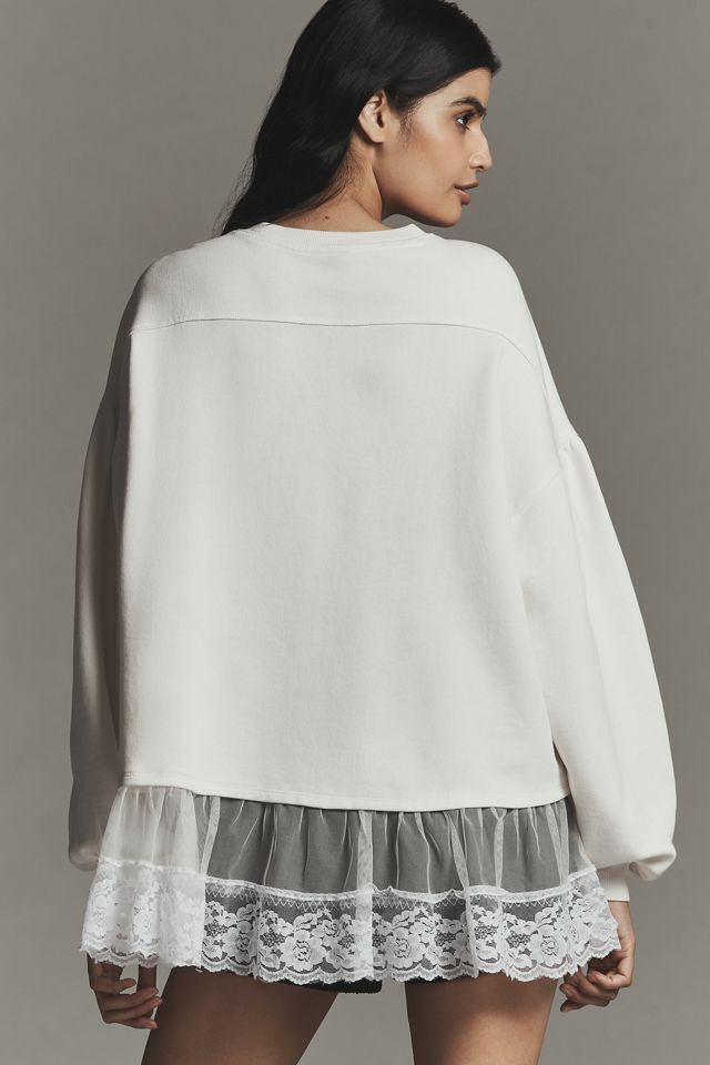 By Anthropologie Tulle-Hem Pullover Sweatshirt