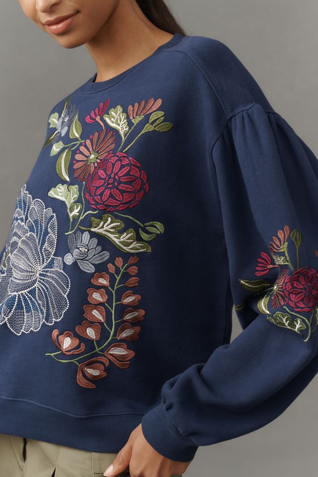 By Anthropologie Floral Embroidered Sweatshirt #1