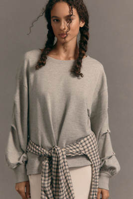 Pilcro Tucked-sleeve Pullover In Gray