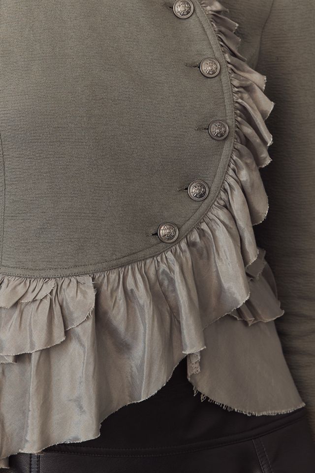 By Anthropologie Curved Ruffle Military Cardigan Top #2
