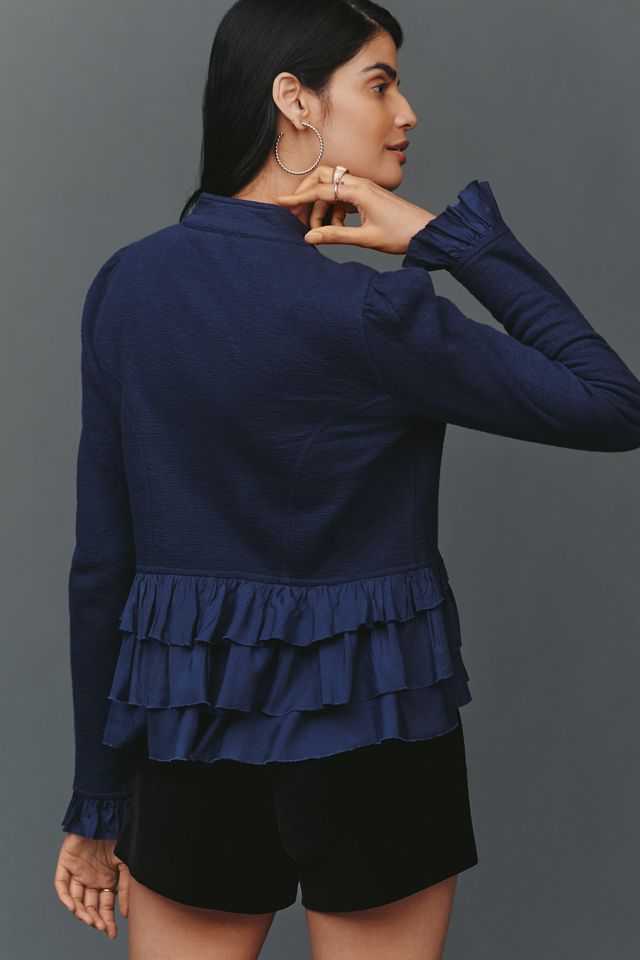 By Anthropologie Curved Ruffle Military Cardigan Top #1
