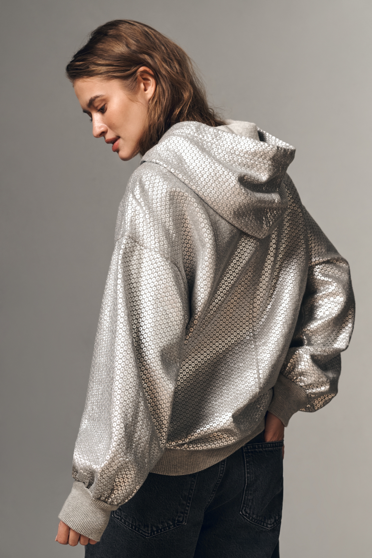 Pilcro Foiled Sequin Hooded Sweatshirt