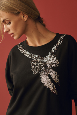 Maeve Embellished Bow Sweatshirt In Black