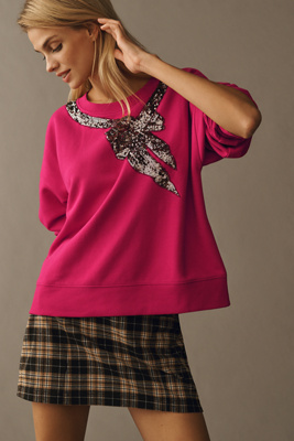 Maeve Embellished Bow Sweatshirt In Pink