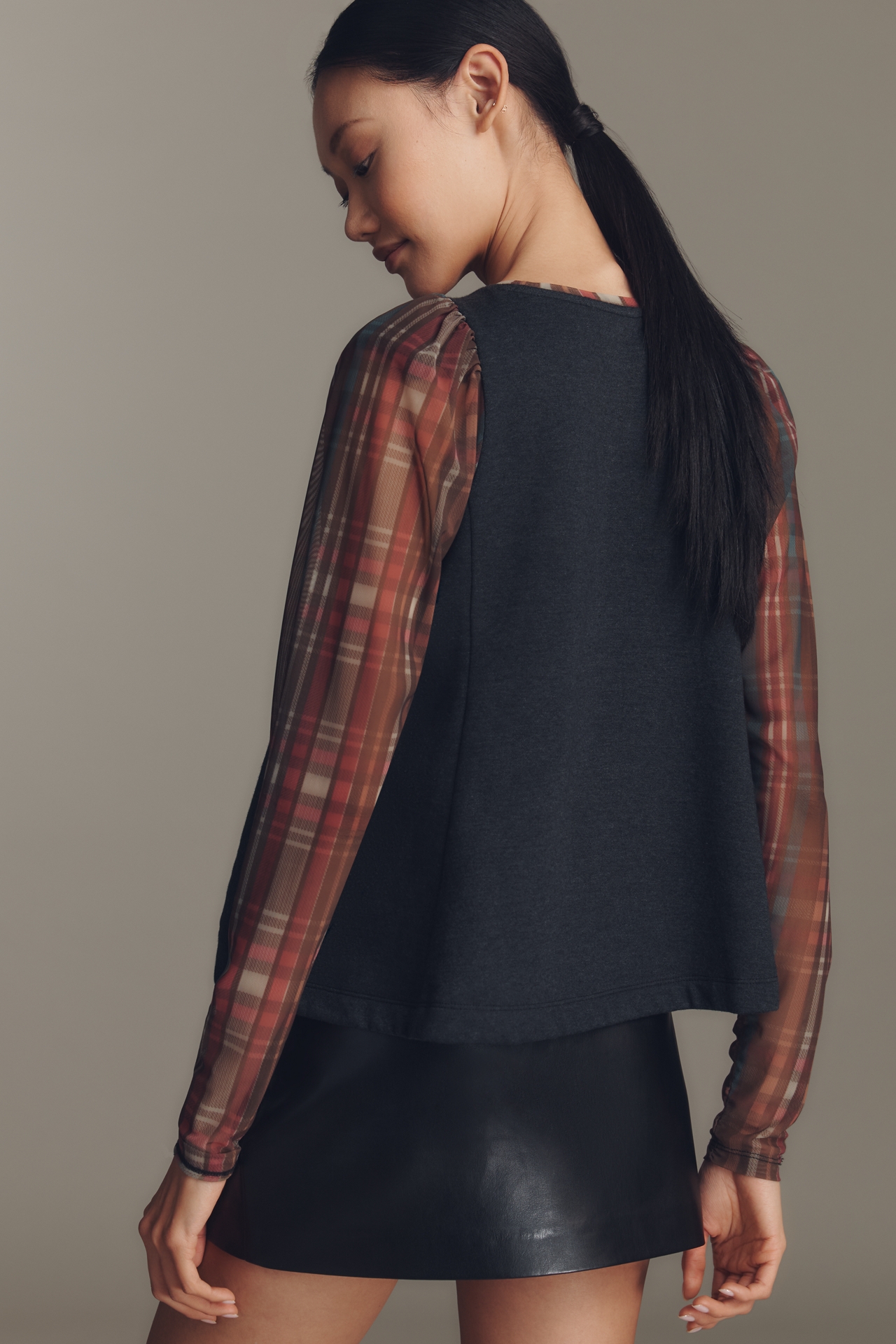 Maeve Long-Sleeve Embellished Plaid Top