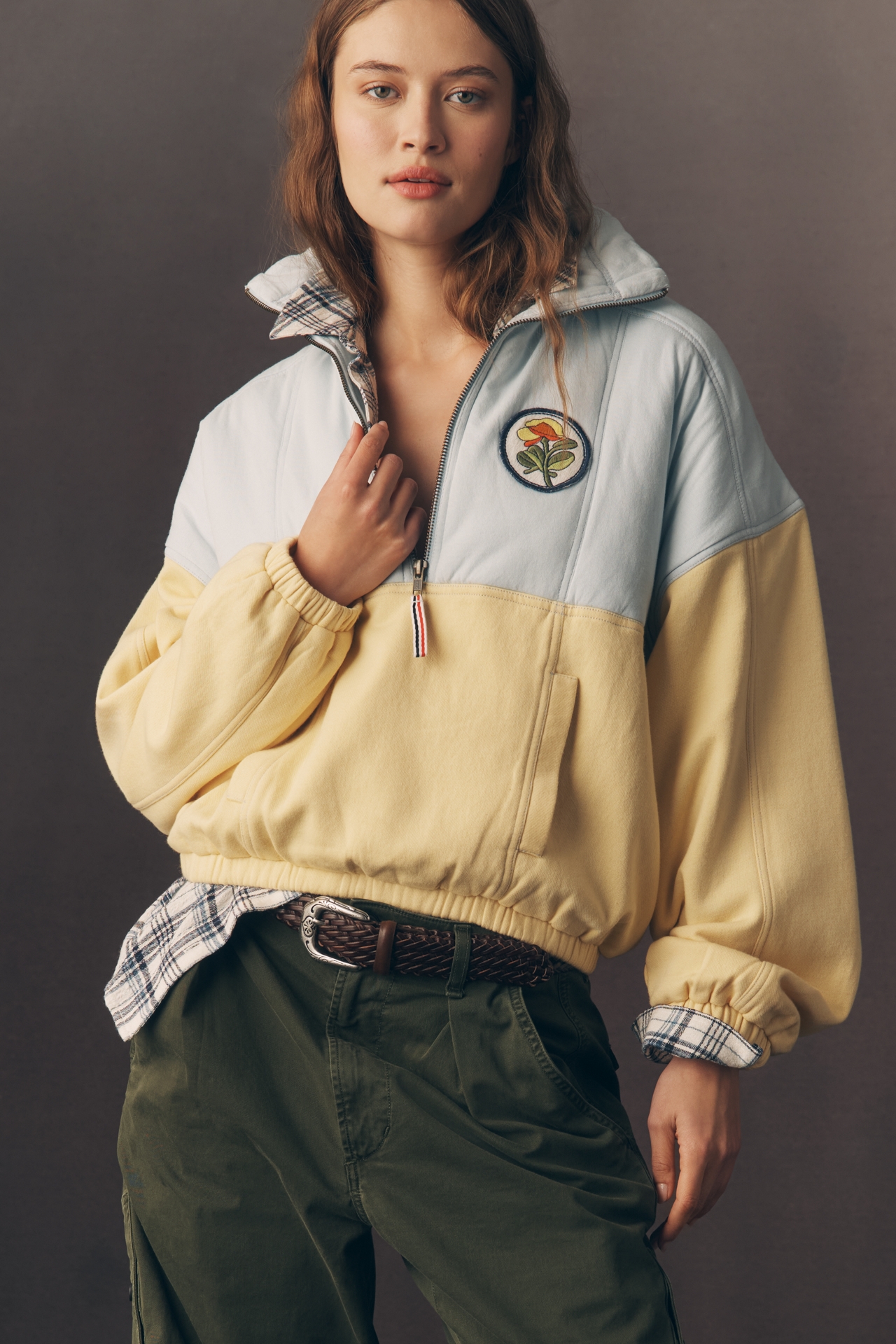 Pilcro Shetland Half-Zip Pullover Sweatshirt