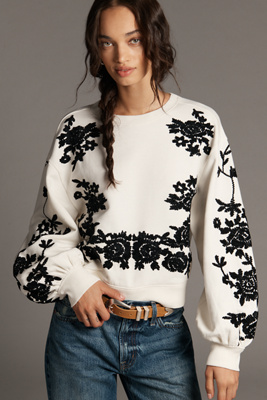 By Anthropologie Embroidered Chenille Sweatshirt