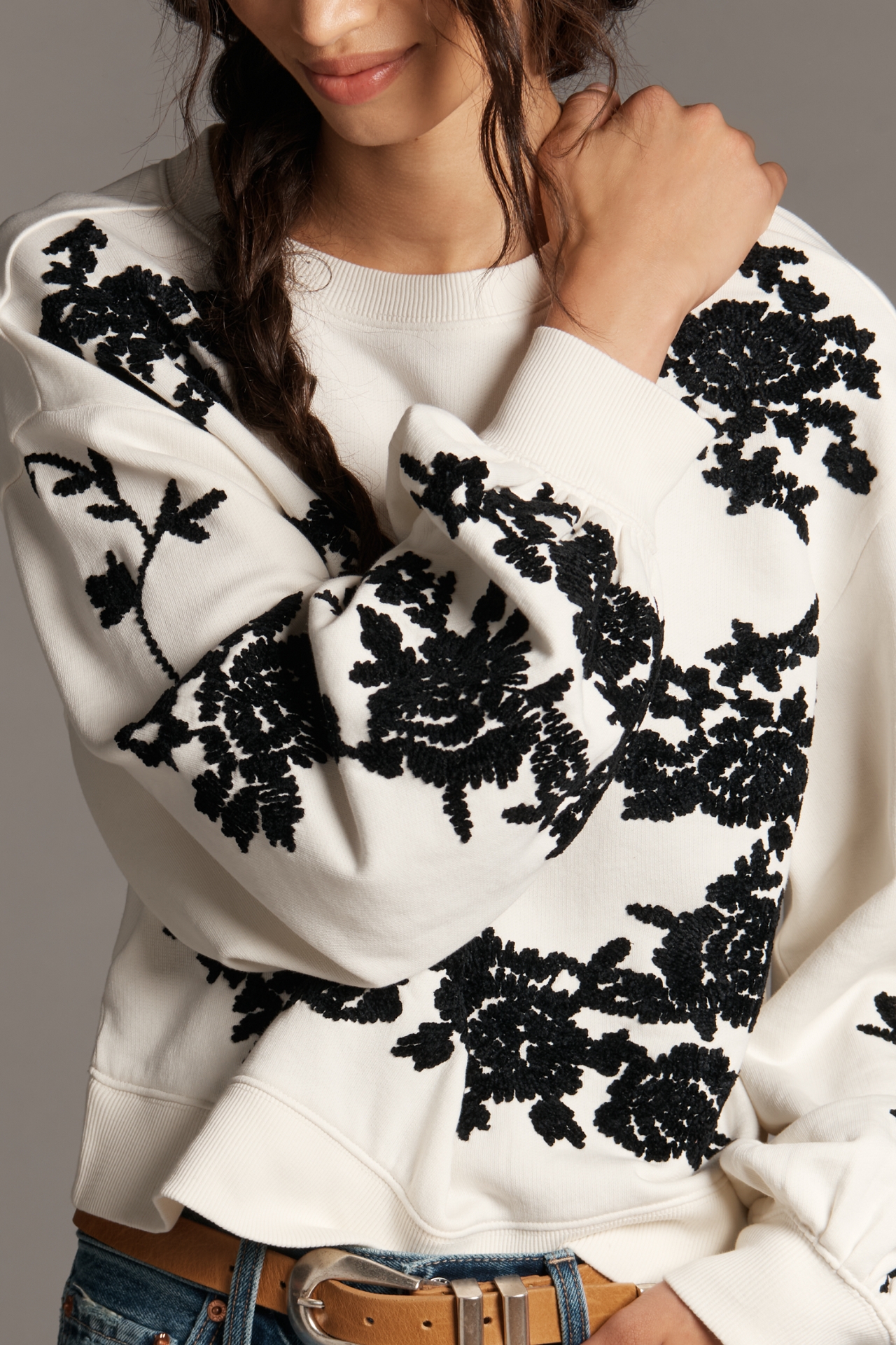 By Anthropologie Embroidered Chenille Sweatshirt