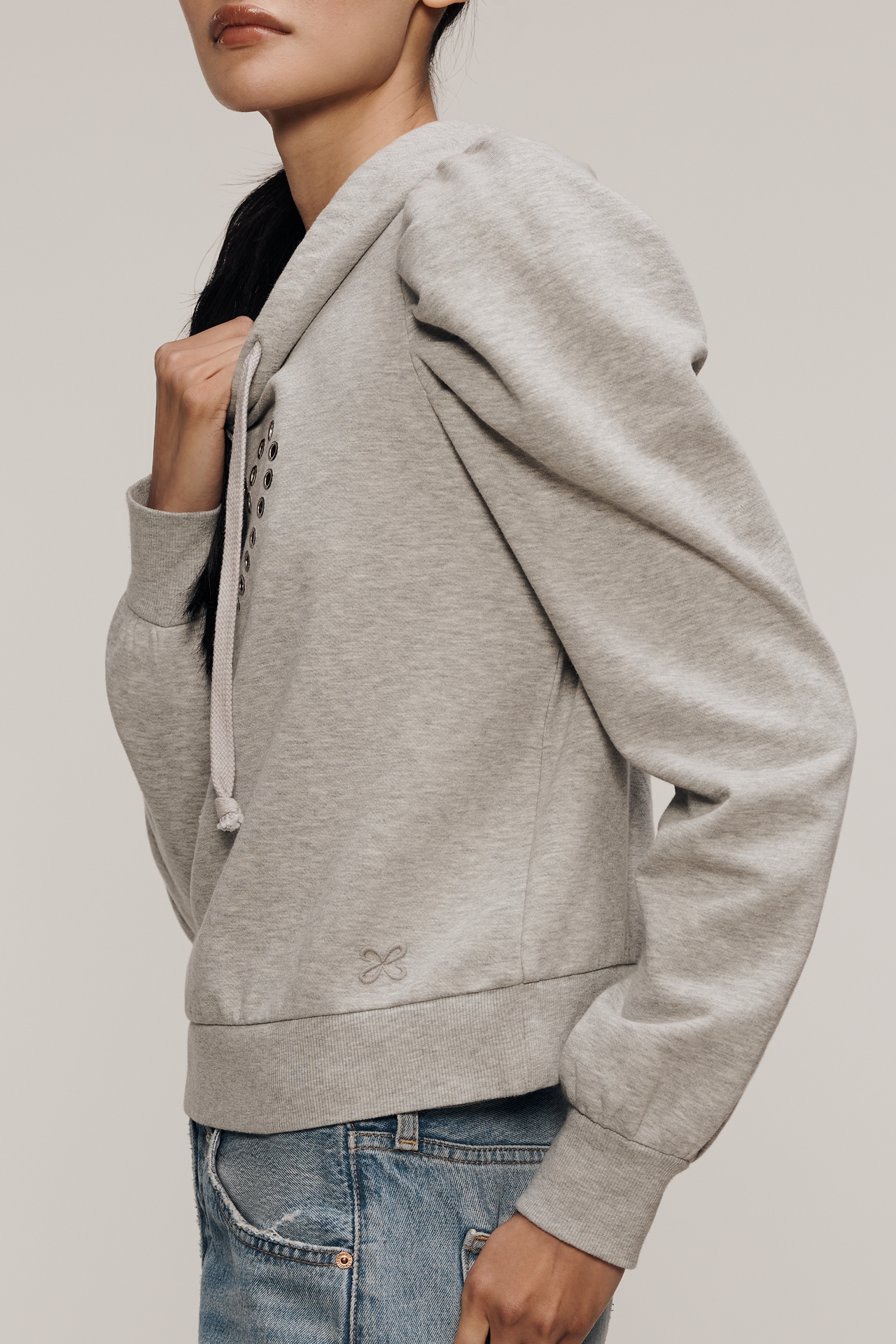 Maeve Puff-Sleeve Grommet Heart Sweatshirt