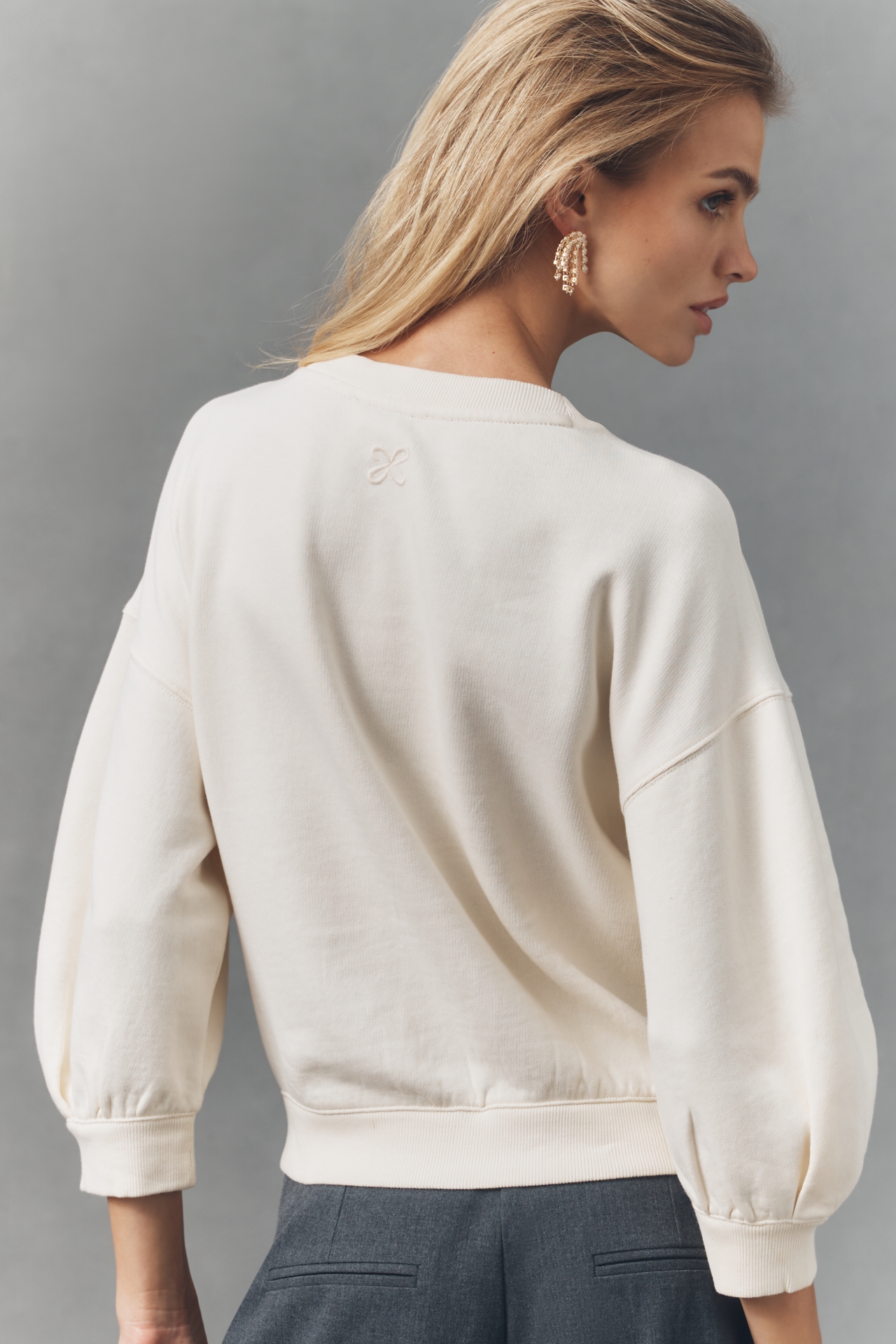 Maeve Bubble Sleeve Crop Cotton Sweater