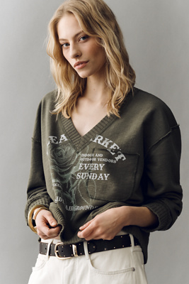 Pilcro V-Neck Graphic Sweatshirt