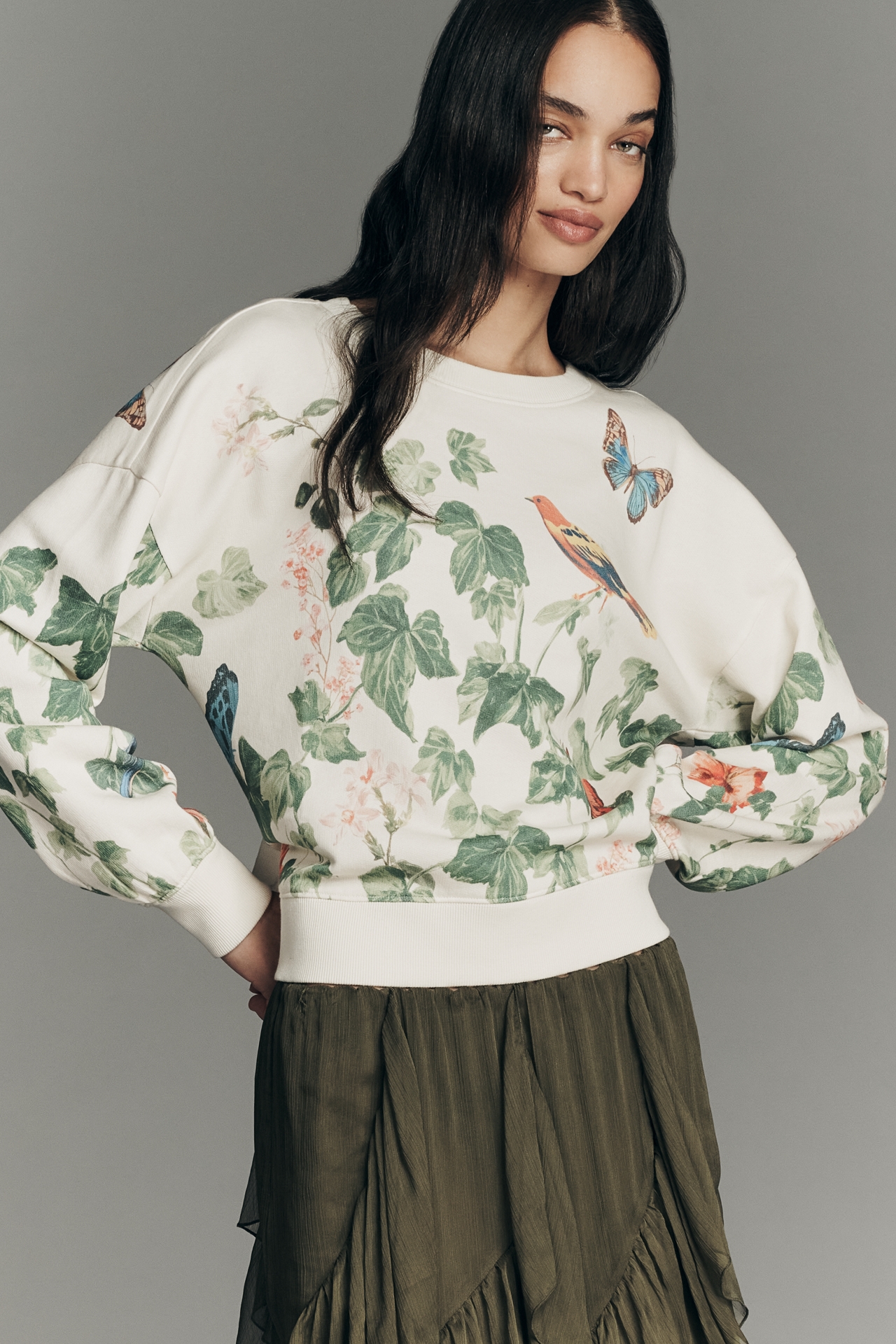 By Anthropologie Secret Garden Long-Sleeve Crew-Neck Sweater