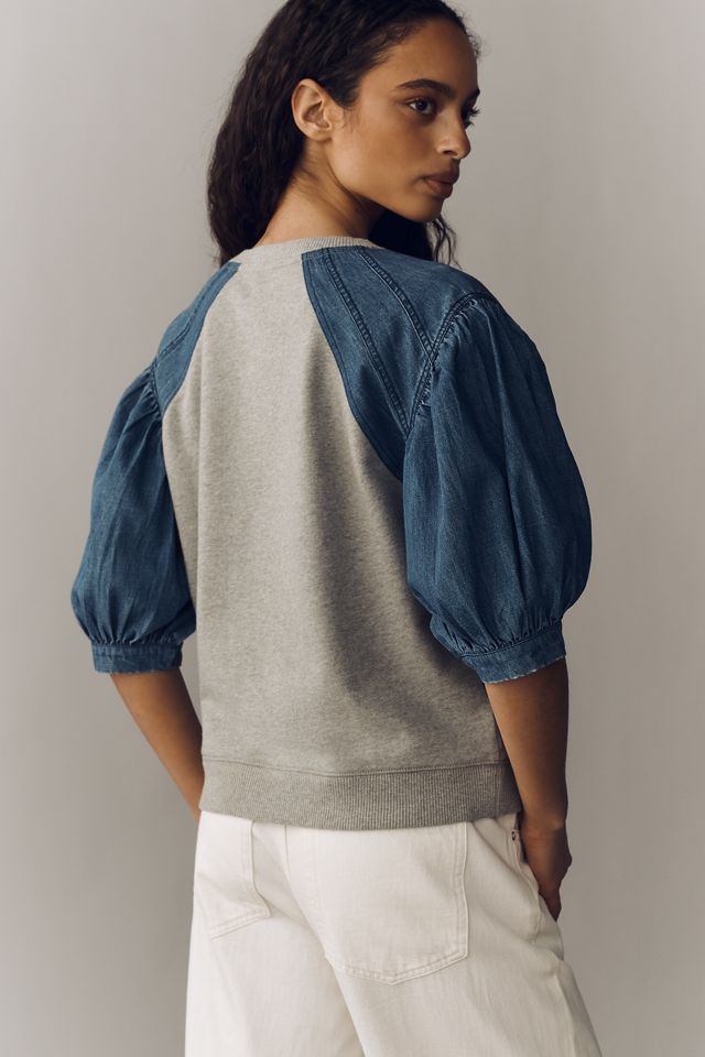 Pilcro Cotton Reworked Puff-Sleeve Sweatshirt #3