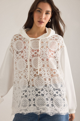 By Anthropologie Slouchy Lace Hood In White