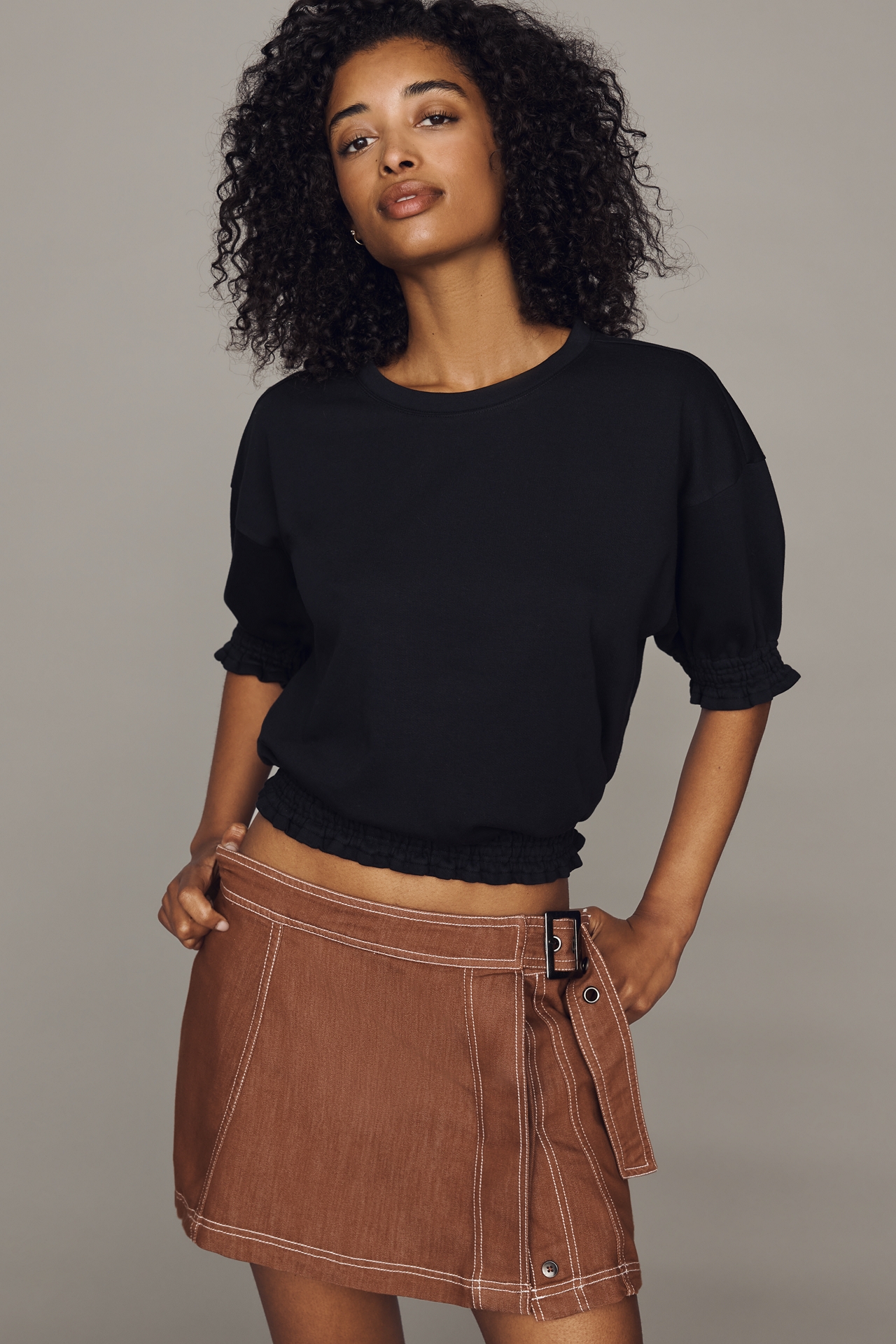 Maeve Short-Sleeve Bubble Sweatshirt