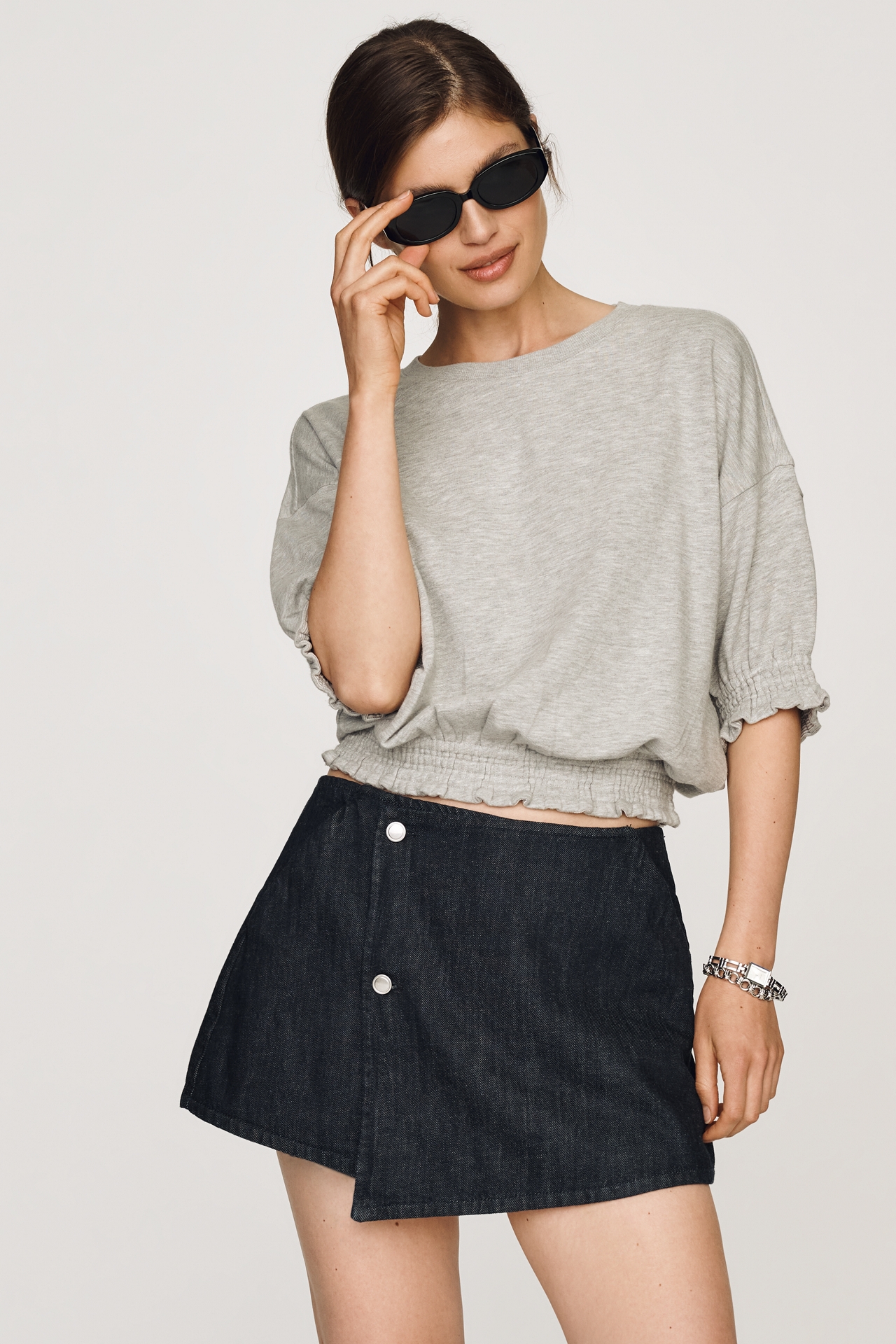 Maeve Short-Sleeve Bubble Sweatshirt