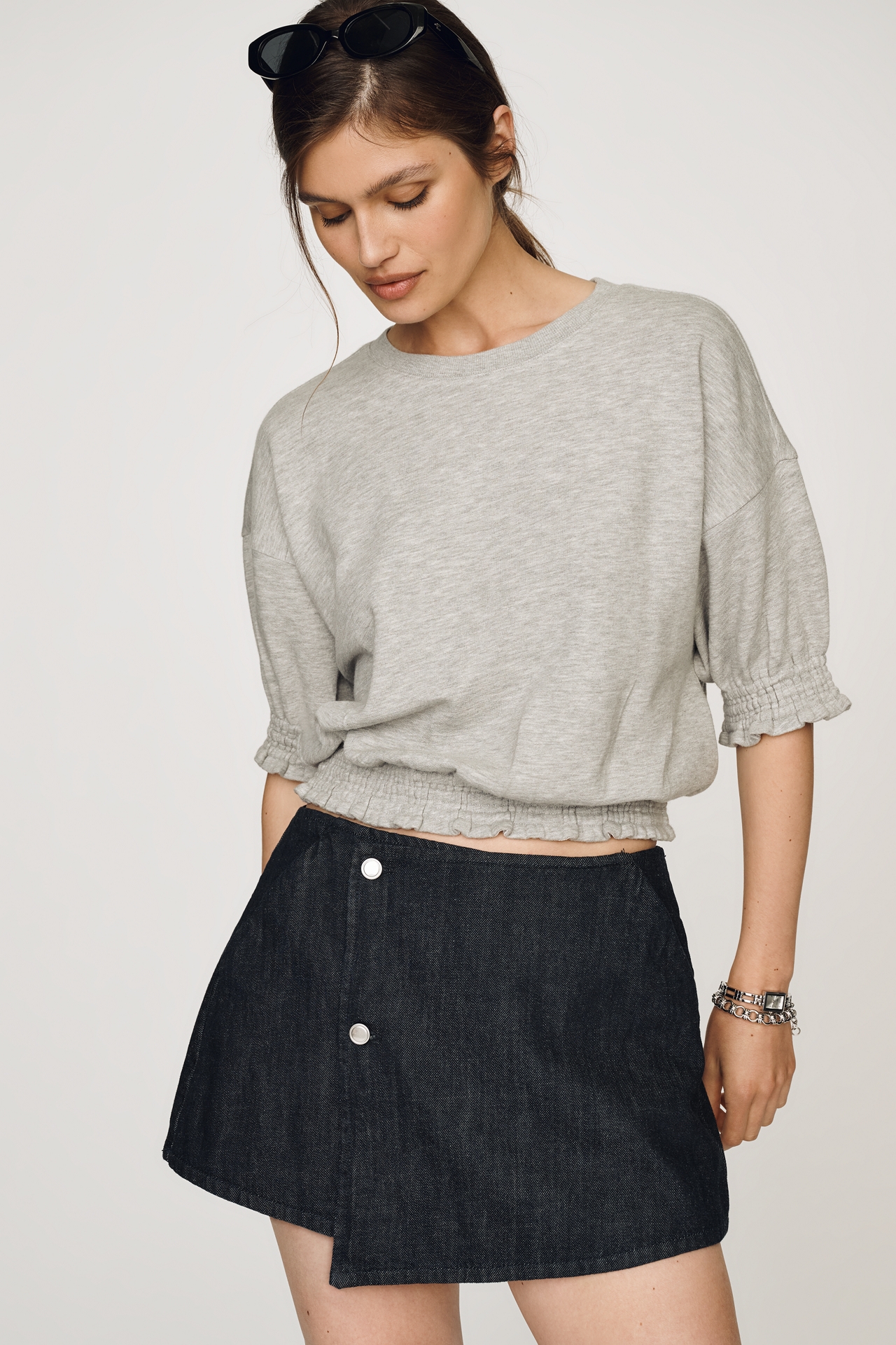 Maeve Short-Sleeve Bubble Sweatshirt
