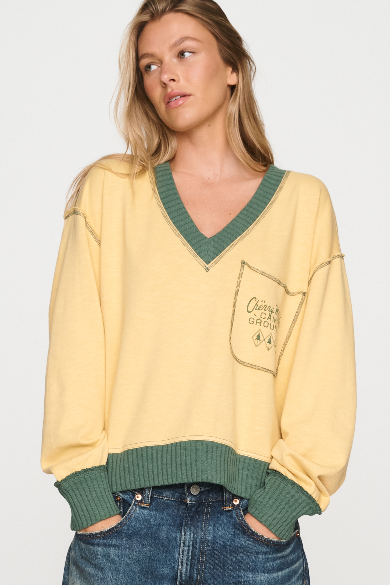 Pilcro 100% Cotton V-Neck Graphic Sweatshirt