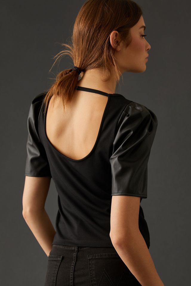 By Anthropologie Faux Leather Top #2