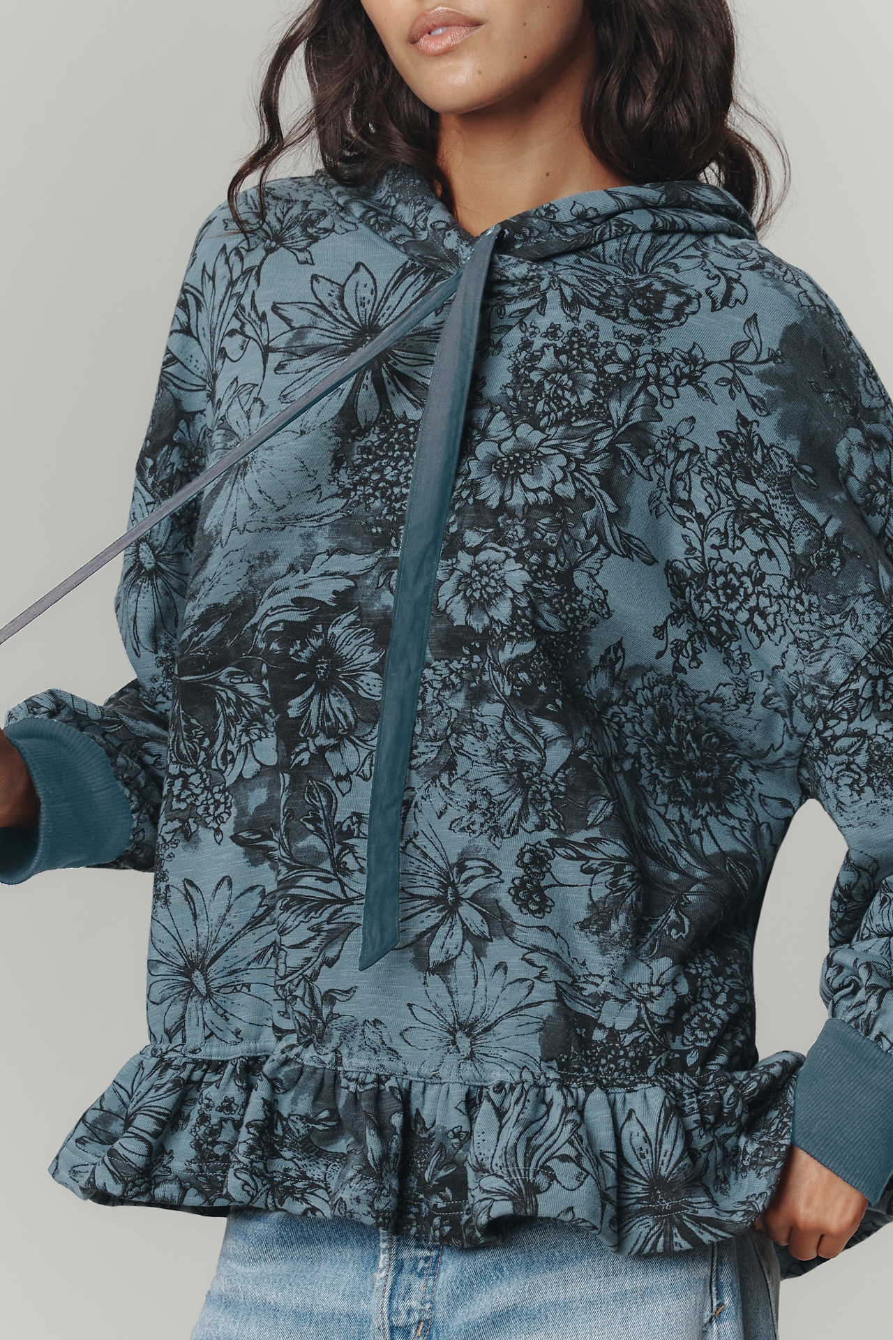 Pilcro Drop-Shoulder Flounce Hoodie