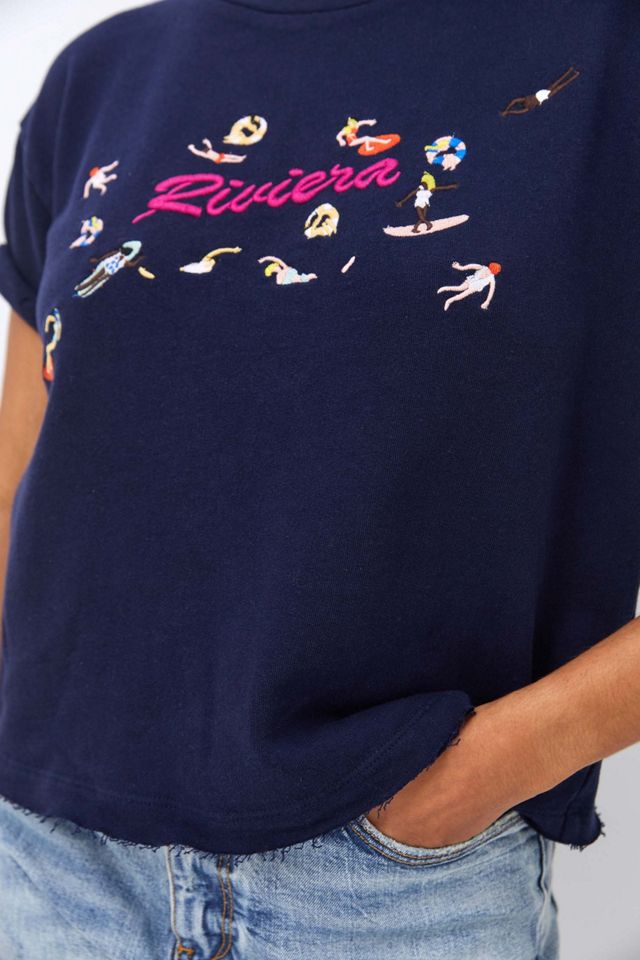 Maeve Beach Embroidered Sweatshirt Tee #1