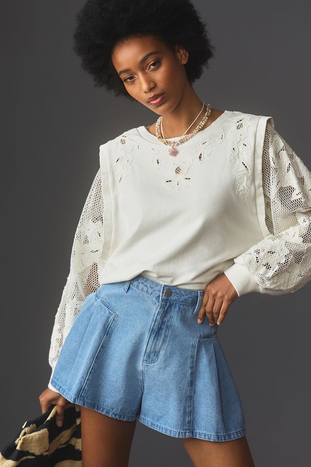 By Anthropologie Embroidered Cutwork Sweatshirt