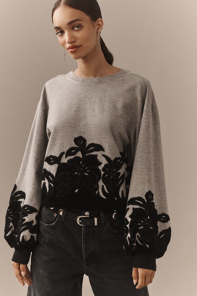 By Anthropologie Samt Applikation Sweatshirt