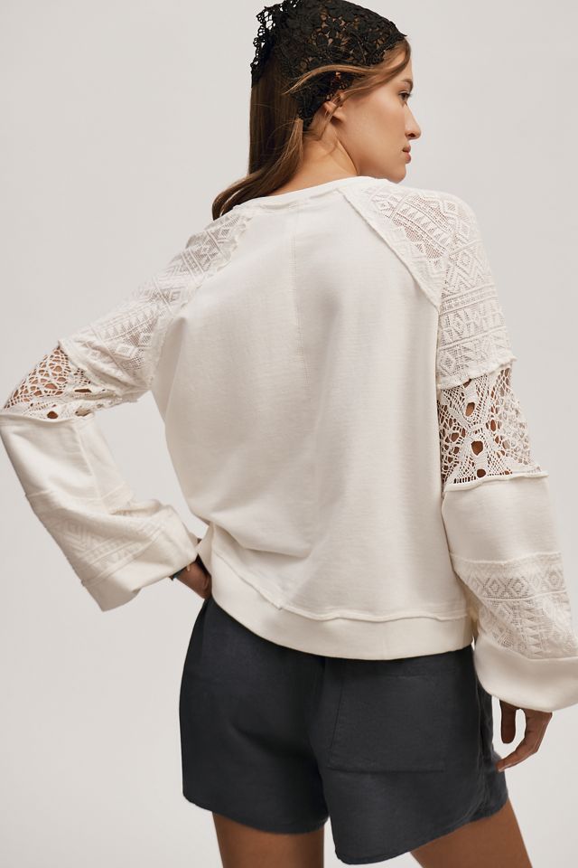 By Anthropologie Lace Balloon-Sleeve Top #1