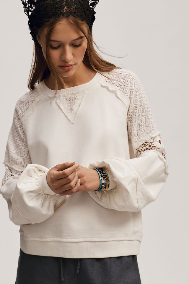 By Anthropologie Lace Balloon-Sleeve Top #3