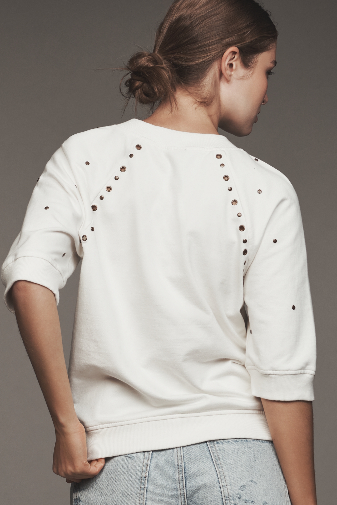By Anthropologie Short-Sleeve Grommet Sweatshirt