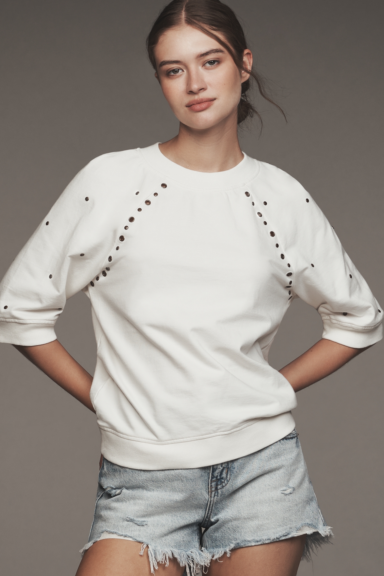 By Anthropologie Short-Sleeve Grommet Sweatshirt